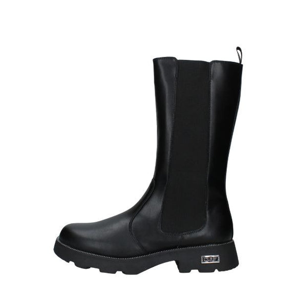CULT YOUNG T-744 Stivali in Pelle Nera con  elastico e dettagli Argento