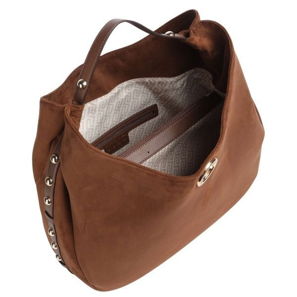 LIU JO Gerona borsa a spalla in camoscio con borchie dorate colore Tabacco