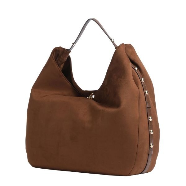 LIU JO Gerona borsa a spalla in camoscio con borchie dorate colore Tabacco