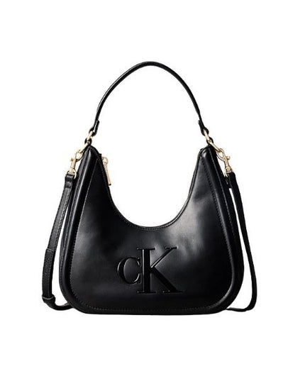 Calvin Klein Borsa a spalla in pelle con logo in rilievo Nero