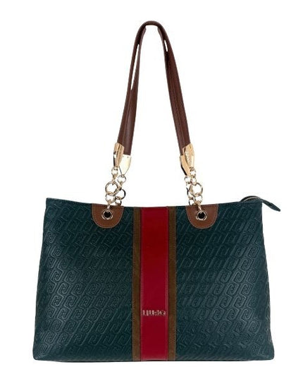 LIU JO Ematite borsa shopping tinta unita con logo impresso colore foresta