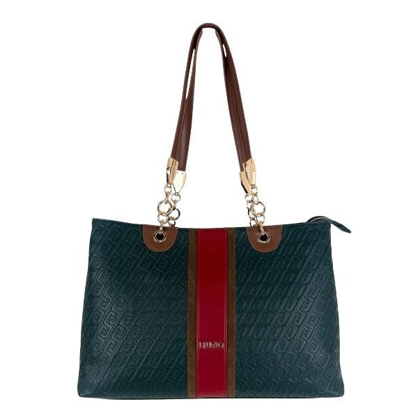 LIU JO Ematite borsa shopping tinta unita con logo impresso colore foresta