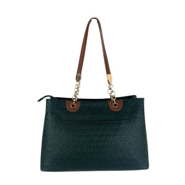 LIU JO Ematite borsa shopping tinta unita con logo impresso colore foresta