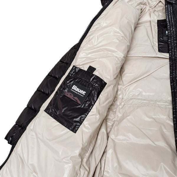 BLAUER Adelaide junior giubbino lungo con impuntura a linee orizzontali con cappuccio colore nero
