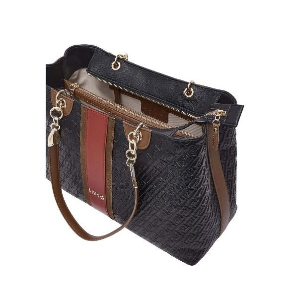 LIU JO Ematite borsa shopping tinta unita con logo impresso colore nero