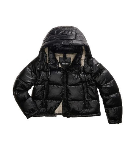 Blauer Gloria giubbino donna con cappuccio con colletto alto removibile impuntura a righe orizzontali tasche con automatici colore nero