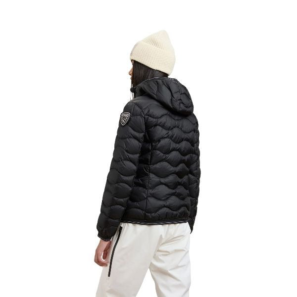BLAUER Camelia giubbino donna trapuntato ad onde orizzontali dal taglio svasato cappuccio fisso e patch con glitter colore nero