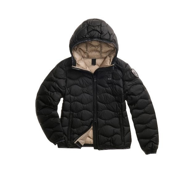 BLAUER Camelia giubbino donna trapuntato ad onde orizzontali dal taglio svasato cappuccio fisso e patch con glitter colore nero