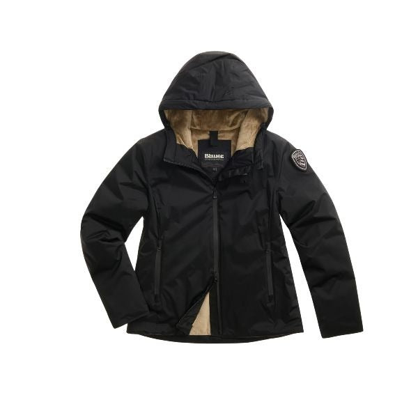 BLAUER Erie giubbino donna liscio esternamente e con pelliccia ecologica morbida chiusura con zip spalmata con patch glitterato e passante con logo