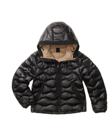 BLAUER Bryant giubbino uomo impunturata ad onde cappuccio fisso tasche interne con velcro coulisse sul fondo patch e passante con logo leggero motivo check