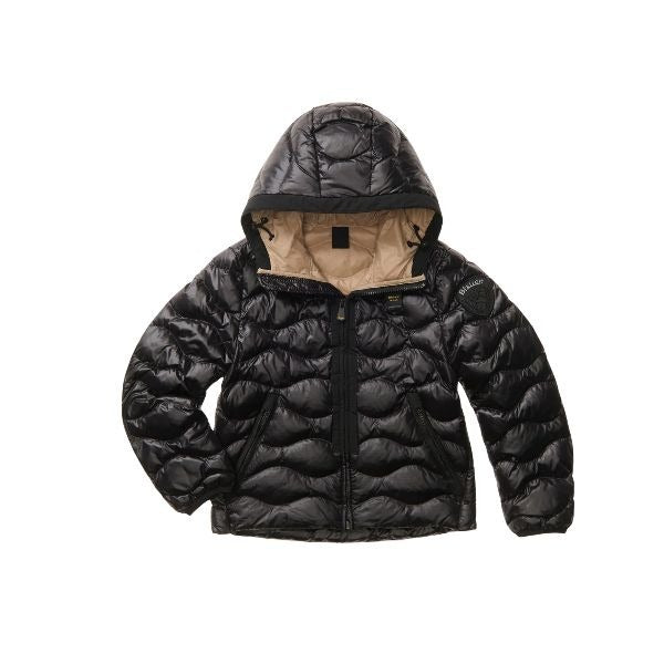 BLAUER Bryant giubbino uomo impunturata ad onde cappuccio fisso tasche interne con velcro coulisse sul fondo patch e passante con logo leggero motivo check