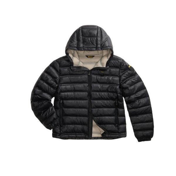 BLAUER Charles giubbino uomo con cappuccio fisso e cuciture termosaldate a righe orizzontali elastico sui polsini e coulisse sul fondo