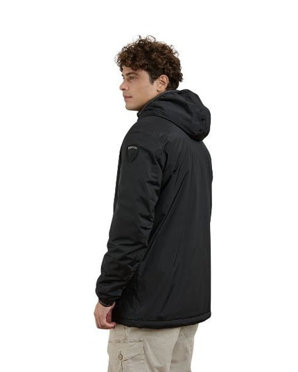 BLAUER Jarvis impermiabile uomo idrorepellente con cappuccio fisso interno in morbida pelliccia ecologica taschino con zip spalmata sul petto polsino con elastico rigato e patch e passante con logo