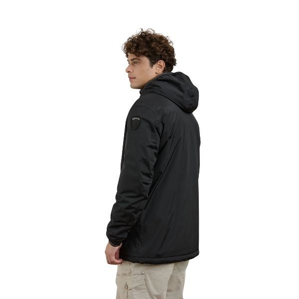BLAUER Jarvis impermiabile uomo idrorepellente con cappuccio fisso interno in morbida pelliccia ecologica taschino con zip spalmata sul petto polsino con elastico rigato e patch e passante con logo