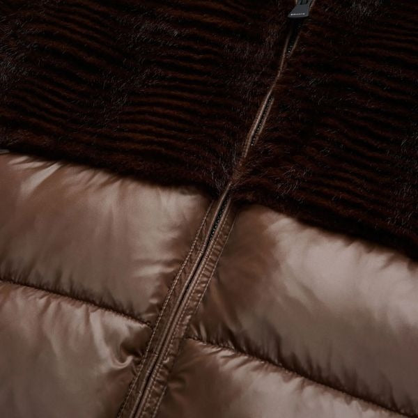 BLAUER Fanevil giubbino donna in ecopelliccia superiore e nylon lucido inferiore cappuccio con coulisse fondo manica doppio ed elegante patch glitterato