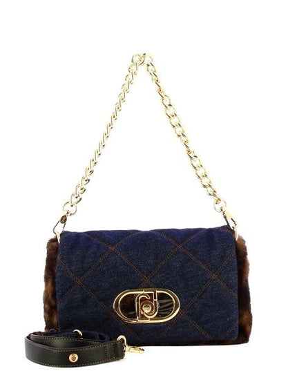 LIU JO Lapuffy borsa a spalla tracolla removibile motivo maculato colore blu denim