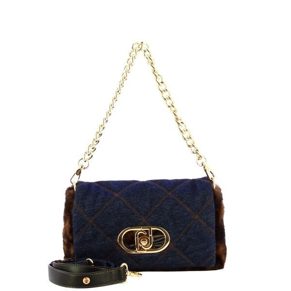 LIU JO Lapuffy borsa a spalla tracolla removibile motivo maculato colore blu denim