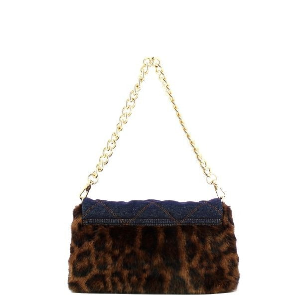 LIU JO Lapuffy borsa a spalla tracolla removibile motivo maculato colore blu denim