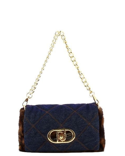 LIU JO Lapuffy borsa a spalla tracolla removibile motivo maculato colore blu denim