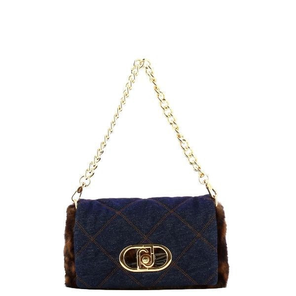 LIU JO Lapuffy borsa a spalla tracolla removibile motivo maculato colore blu denim