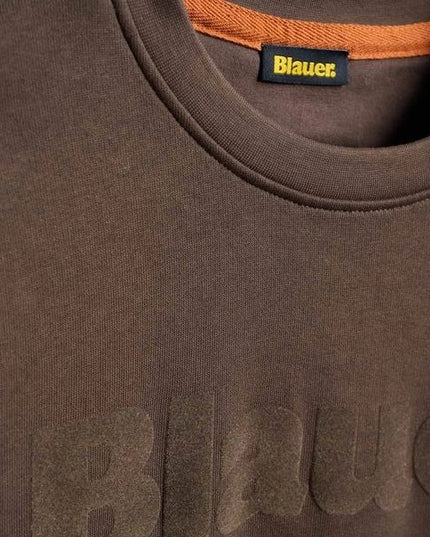 BLAUER Crosby felpa uomo decoro in velluto con la scritta Blauer sul petto e polsino rigato in costina
