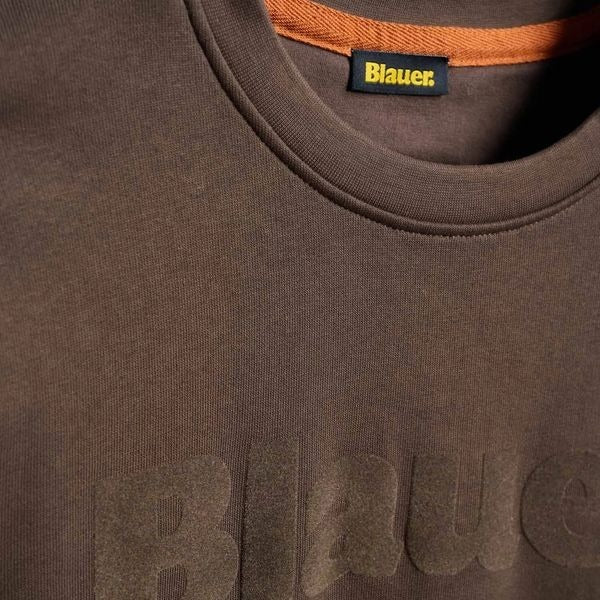 BLAUER Crosby felpa uomo decoro in velluto con la scritta Blauer sul petto e polsino rigato in costina