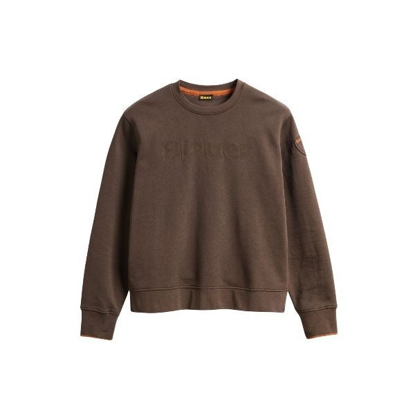 BLAUER Crosby felpa uomo decoro in velluto con la scritta Blauer sul petto e polsino rigato in costina