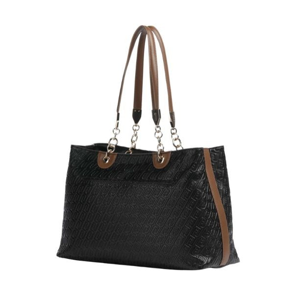 LIU JO Ematite borsa shopping tinta unita con logo impresso colore nero