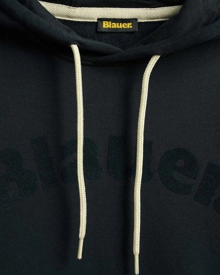 BLAUER Academic felpa uomo chiusa davanti con cappuccio fisso e coulisse in contrasto colore e patch con logo in contrasto colore