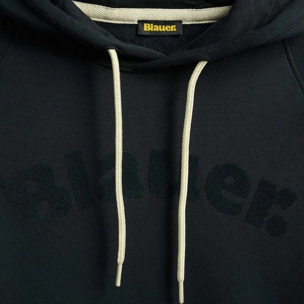 BLAUER Academic felpa uomo chiusa davanti con cappuccio fisso e coulisse in contrasto colore e patch con logo in contrasto colore