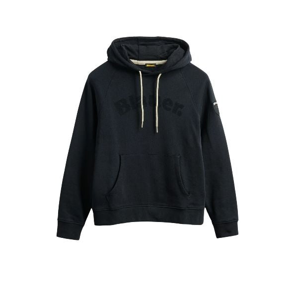 BLAUER Academic felpa uomo chiusa davanti con cappuccio fisso e coulisse in contrasto colore e patch con logo in contrasto colore