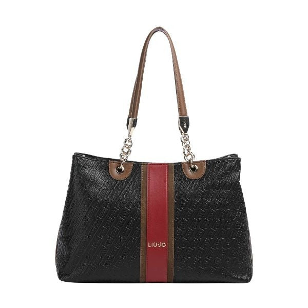 LIU JO Ematite borsa shopping tinta unita con logo impresso colore nero