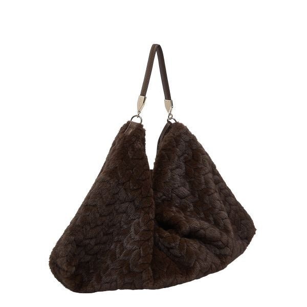 LIU JO Hobo borsa a spalla pelliccia trapuntata deep brown