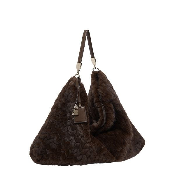 LIU JO Hobo borsa a spalla pelliccia trapuntata deep brown