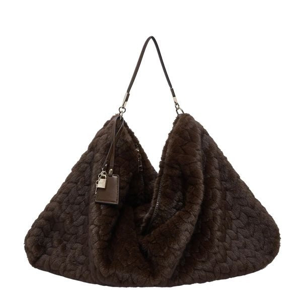 LIU JO Hobo borsa a spalla pelliccia trapuntata deep brown