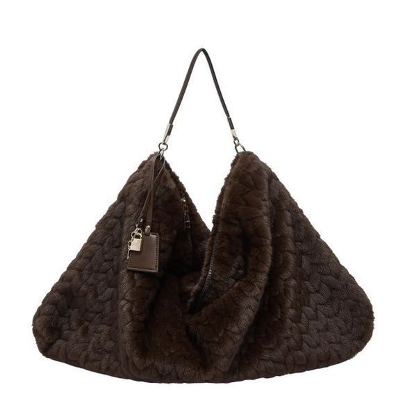 LIU JO Hobo borsa a spalla pelliccia trapuntata deep brown