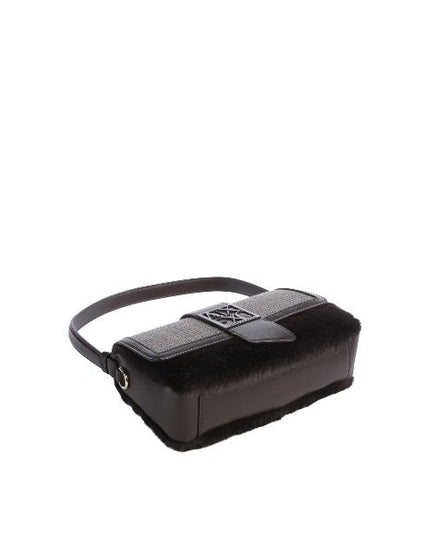 ARMANI EXCHANGE Borsa a spalla marrone con dettaglio in pelliccia e fantasia Principe di Galles