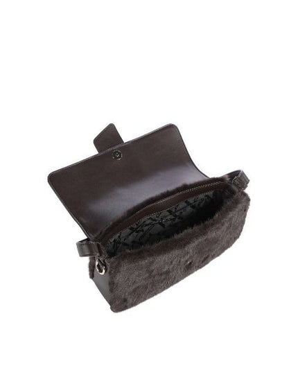 ARMANI EXCHANGE Borsa a spalla marrone con dettaglio in pelliccia e fantasia Principe di Galles