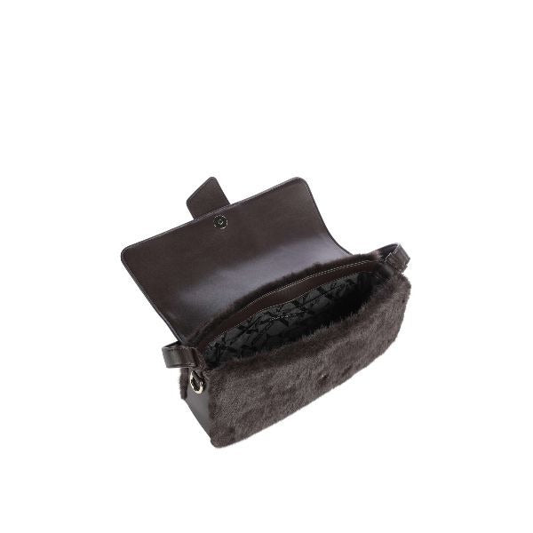 ARMANI EXCHANGE Borsa a spalla marrone con dettaglio in pelliccia e fantasia Principe di Galles