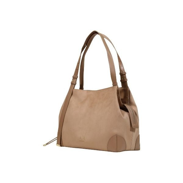 ARMANI EXCHANGE Borsa a spalla in suede beige, con logo oro