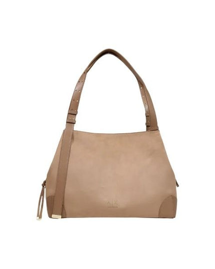 ARMANI EXCHANGE Borsa a spalla in suede beige, con logo oro