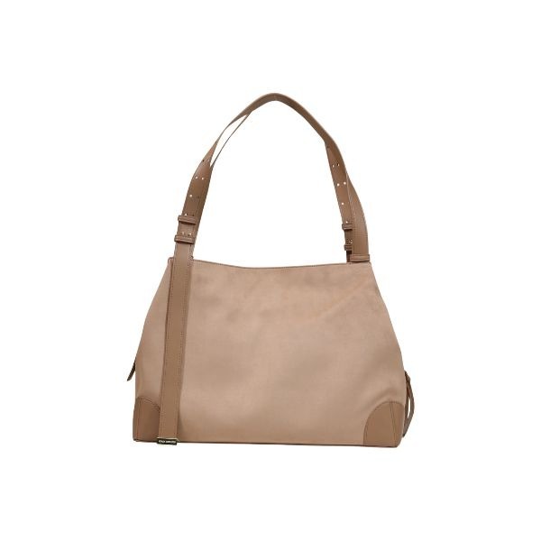 ARMANI EXCHANGE Borsa a spalla in suede beige, con logo oro