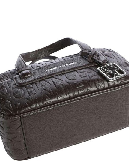 ARMANI EXCHANGE Borsa bauletto marrone con logo all over e tracolla removibile