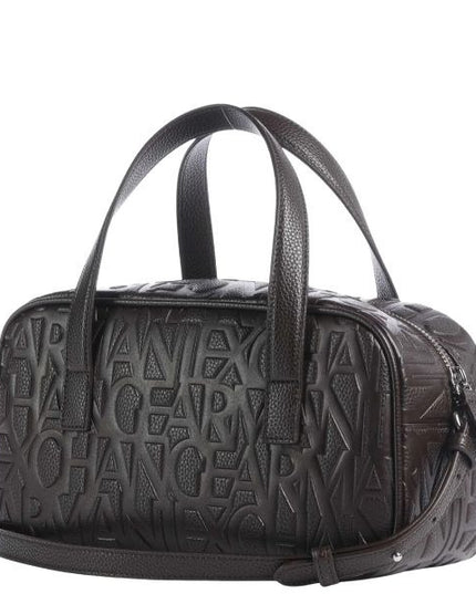 ARMANI EXCHANGE Borsa bauletto marrone con logo all over e tracolla removibile