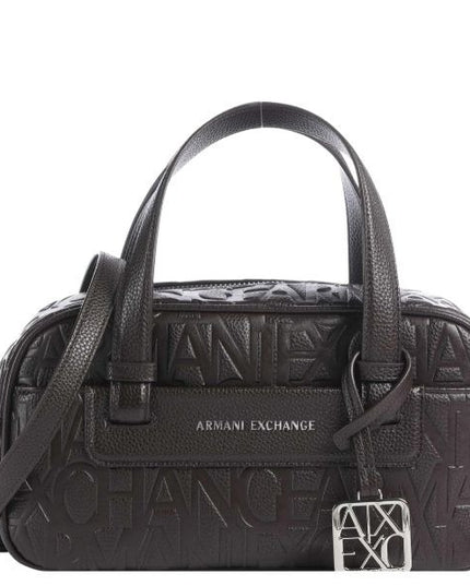 ARMANI EXCHANGE Borsa bauletto marrone con logo all over e tracolla removibile