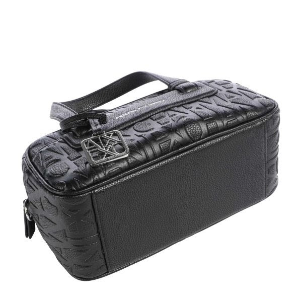 ARMANI EXCHANGE Borsa bauletto marrone con logo all over e tracolla removibile