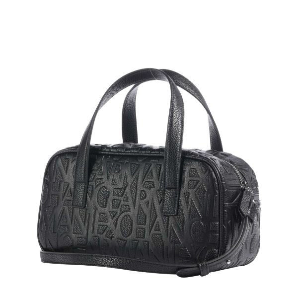 ARMANI EXCHANGE Borsa bauletto marrone con logo all over e tracolla removibile