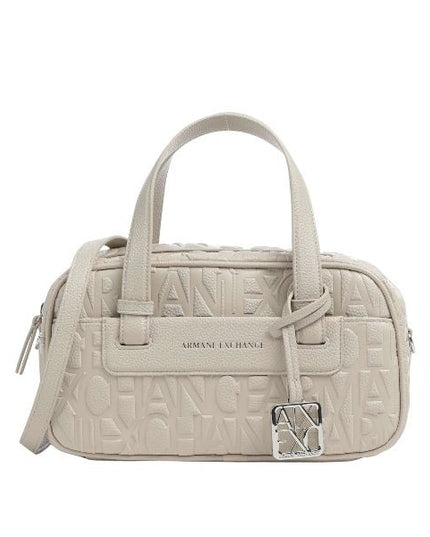 ARMANI EXCHANGE Borsa a mano beige con manici e tracolla removibile con logo all over