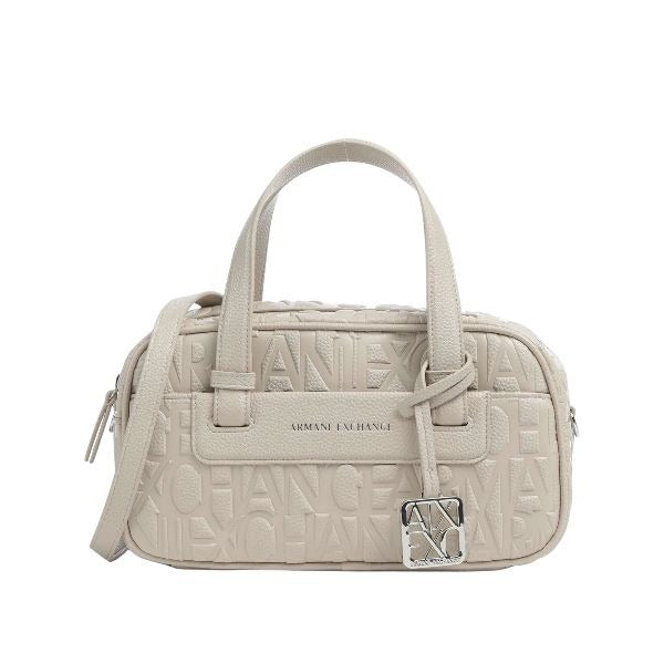 ARMANI EXCHANGE Borsa a mano beige con manici e tracolla removibile con logo all over