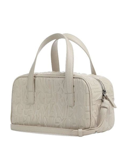 ARMANI EXCHANGE Borsa a mano beige con manici e tracolla removibile con logo all over